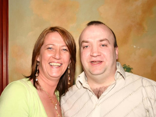 Debbie Rankin with partner John at the Big Birthday in Rafters. 3601/dd : Parties in Derry in Spring 2006.