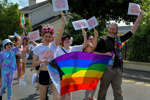 Participants who took part in the second annual Inishowen Pride Parade, held in Buncrana on Sunday afternoon. Photo: George Sweeney. DER2322GS - 29