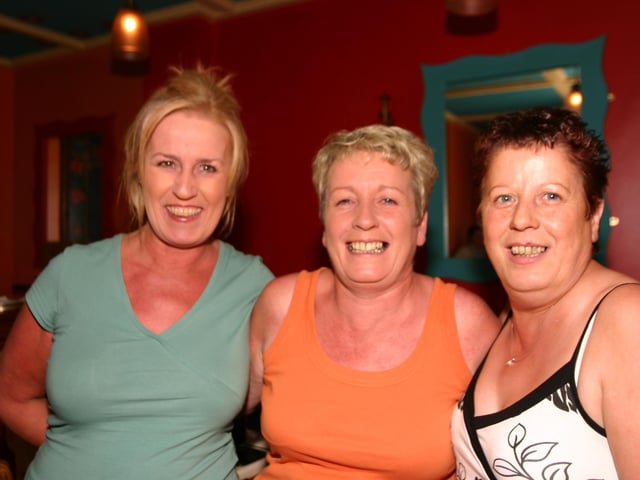 Jo Jo Gormley centre with sisters Peggy and Terry 7158dd : Parties and celebrations in Derry back in July 2005: Jo Jo Gormley.