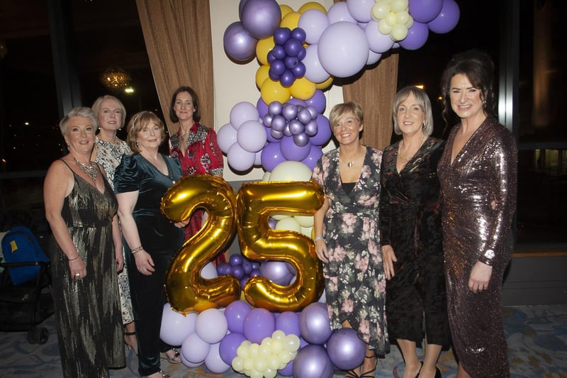 Sandra McDermott (right) and friends enjoying Friday night’s Foyle Down Syndrome Trust’s Gala Ball celebrating 25 years. From left are Collette Higgins, Siobhan Collins, Bernie Feeney, Suzy Ward, Jackie Corbett and Una Burke. (Photos: Jim McCafferty Photography)