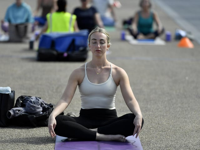 Participant at the Northlands Well Being Yoga event held in Ebrington Square on Saturday morning. The event was part of the Northlands 50th Anniversary Celebrations. Photo: George Sweeney