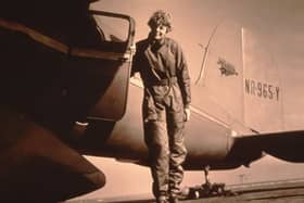 125345 13: Photo of pilot Amelia Earhart standing by her plane. (Photo by Getty Images)