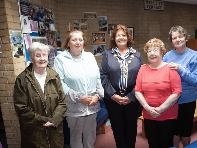 BIG BOG BBQ. . . .The Mayor of Derry City and Strabane District Council, Patricia Logue pictured at Saturday's Féile 23 Big Bog BBQ in PIlot's Row with some of the local ladies.