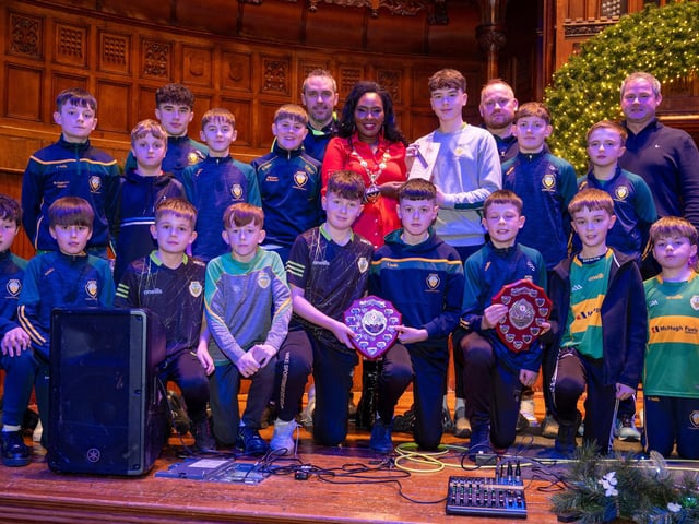 The Mayor Councillor Lilian Seenoi-Barr hosted a Christmas Community event at the Guildhall for people from across the Derry City and Strabane District Council area on Sunday. Picture Martin McKeown. 01.12.24Aghyaran Gaelic Club Under 14 League and Championship Winners who received a special award from the Mayor Councillor Lilian Seenoi-Barr in recognition of their achievement : Mayor's Community Christmas Party
