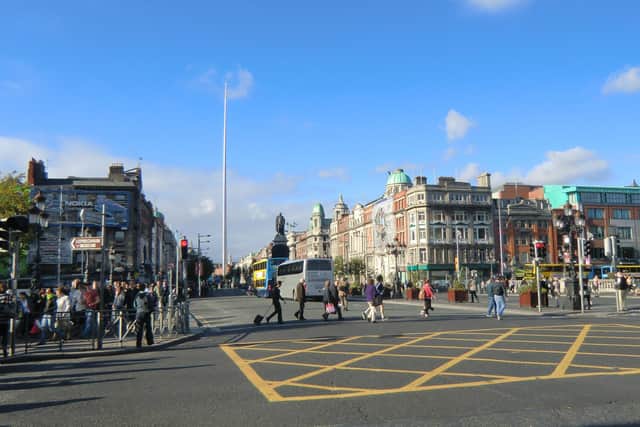 A view of O'Connell Street and O'Connell bridge.