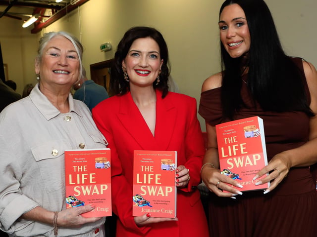 Jeananne Craig, author with Jennifer and Aoife O’Brien, at the launch of her first novel, published by Hachette Books Ireland, “The Life Swap”. (Photo - Tom Heaney, nwpresspics)