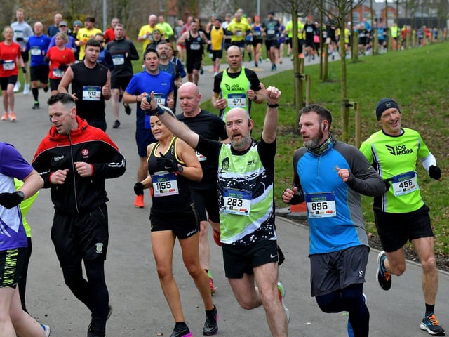 Darren Routledge (283), Run for Enda, makes his way through St Columb’s Park during the Bentley Group Derry 10 Miler road race on Saturday morning. Photo: George Sweeney. DER2310GS – 097