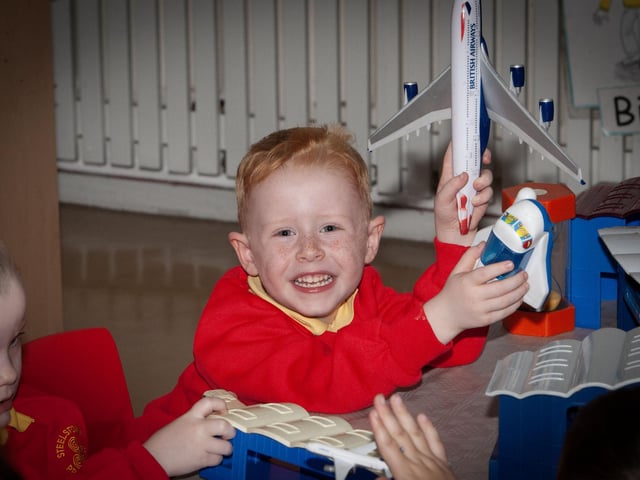 Five years-old Eddie enjoying some aerobic fun during P1 class at Steelstown this week.:.