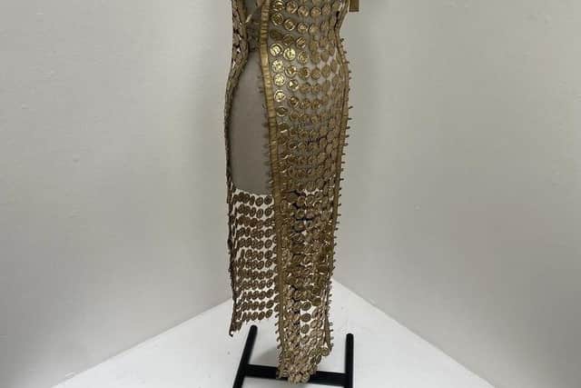 Aoife Harvey's dress, which is made out of bottle caps