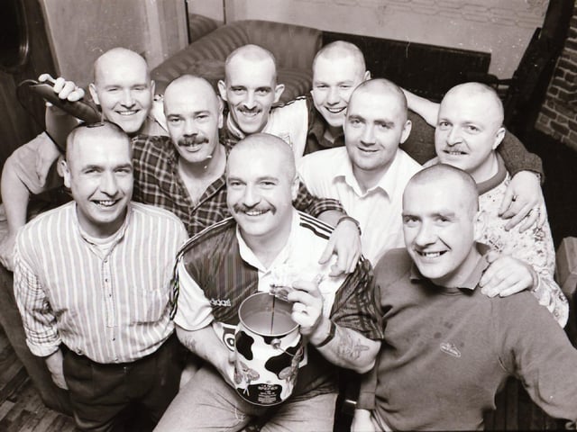 The Venue/ Rafters bouncers shave their heads back in January 1996.
