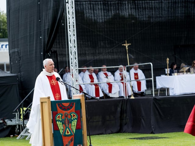 Participants at the Derry Diocese Fan The Flame annual Mass 2025 in Celtic Park.