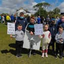 Young demonstrators at a previous rally over the Defective Blocks crisis rally at Buncrana’s Shorefront. Photo: George Sweeney. DER2120GS – 040