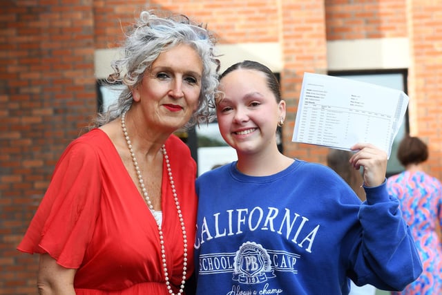 Thornhill College principal Sharon Mallett congratulates Amy Grace Doherty on her amazing 10 A* grades in her GCSE examinations.