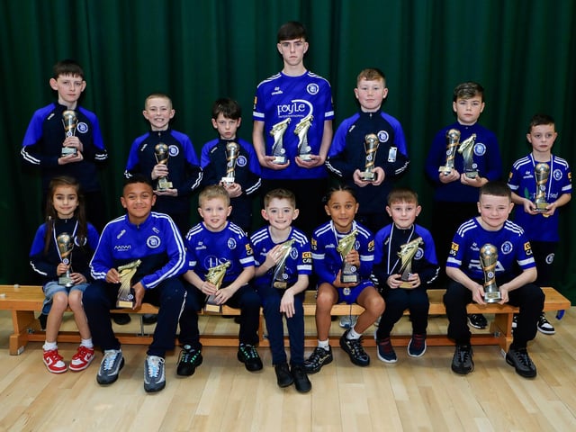 Players of the Year and Top Goalscorer award winners at Trojans annual presentation of awards held in Cecilia's College. (Photo - Tom Heaney, nwpresspics)