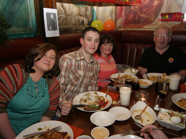 Enjoying the birthday celebrations with Mickey are, Carol Mc Chrystal, Paul Canning and Patricia Allardyce. 0003/JML