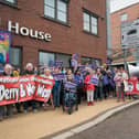 Equity held a rally outside Northern Ireland government offices. The performing arts and entertainment trade union was calling on the Minister Gordon Lyons and his Department for Communities to increase funding for the arts across Northern Ireland at department offices in Derry.
