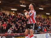 Derry City’s Danny Mullen celebrates scoring against Shelbourne.  Photograph: George Sweeney