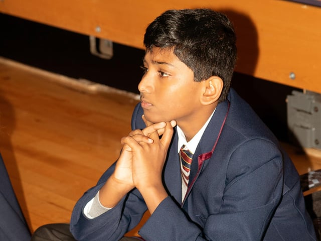 One of the new Year 8 intake at Oakgrove Integrated College on Monday. : Oakgrove Integrated College welcomes latest influx of Year 8 pupils