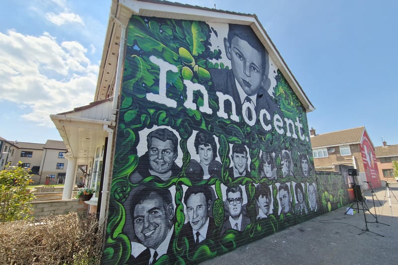 A new Bloody Sunday mural at Lisfannon Park, created by Lurgan street artist Jonny McKerr, features portraits of the 14 victims gunned down by members of the British Parachute Regiment on January 30, 1972 while they were participating in an anti-internment demonstration.