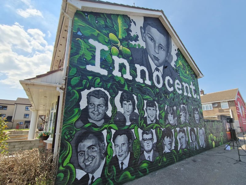 A new Bloody Sunday mural at Lisfannon Park, created by Lurgan street artist Jonny McKerr, features portraits of the 14 victims gunned down by members of the British Parachute Regiment on January 30, 1972 while they were participating in an anti-internment demonstration.