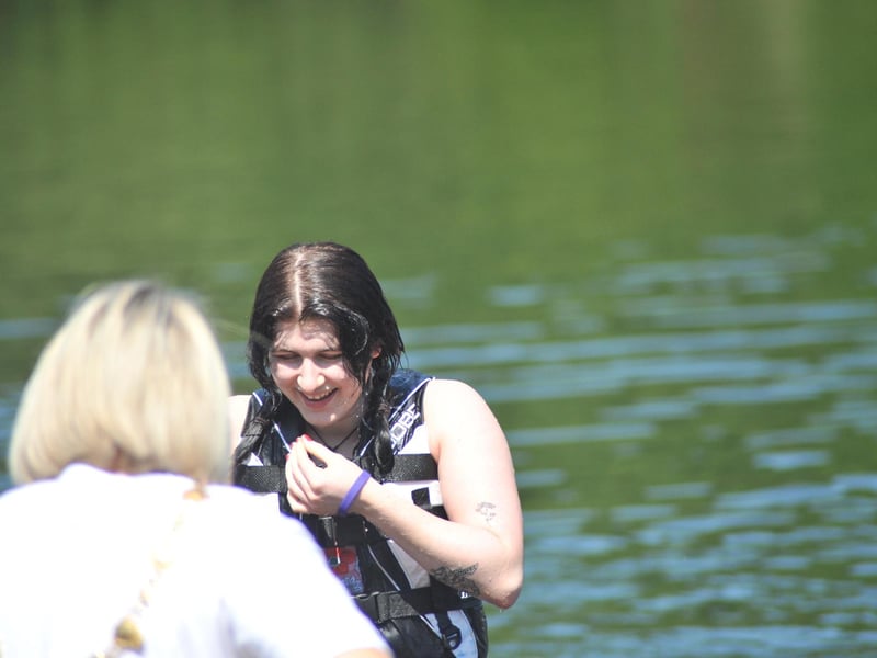 Outgoing Mayor Sandra Duffy looks on as Kayleigh Edgar returns from her dip