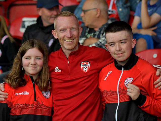 Derry City fans at the game against Sligo Rovers on Friday evening. Photo: George Sweeney. DER2327GS – 066