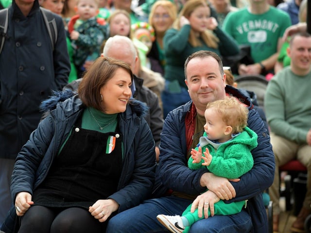 People enjoy the atmosphere at the St Patrick’s Day celebrations. Photo: George Sweeney