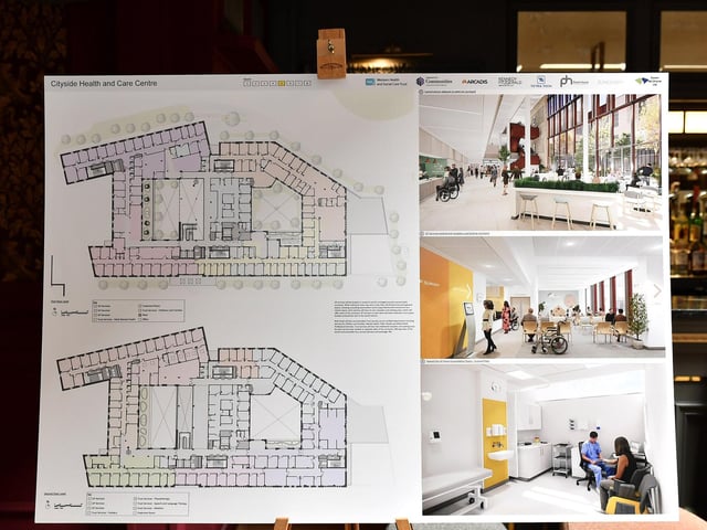Project designs for the WHSCT’s development proposal for a Cityside Health and Care Centre, at the former Fort George site, displayed at an public Consultation Event held in Da Vinci’s Hotel. Photo: George Sweeney