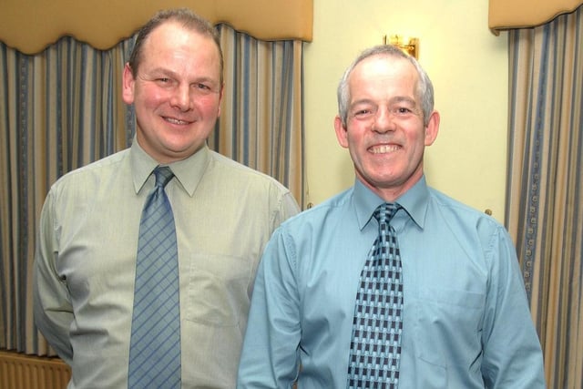 Paddy Ogilvie and Philip Devine who retired after 25 years service to the fire department.                                  :Party snaps from 2003 by Hugh Gallagher