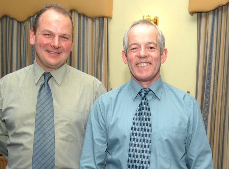 Paddy Ogilvie and Philip Devine who retired after 25 years service to the fire department. :Party snaps from 2003 by Hugh Gallagher