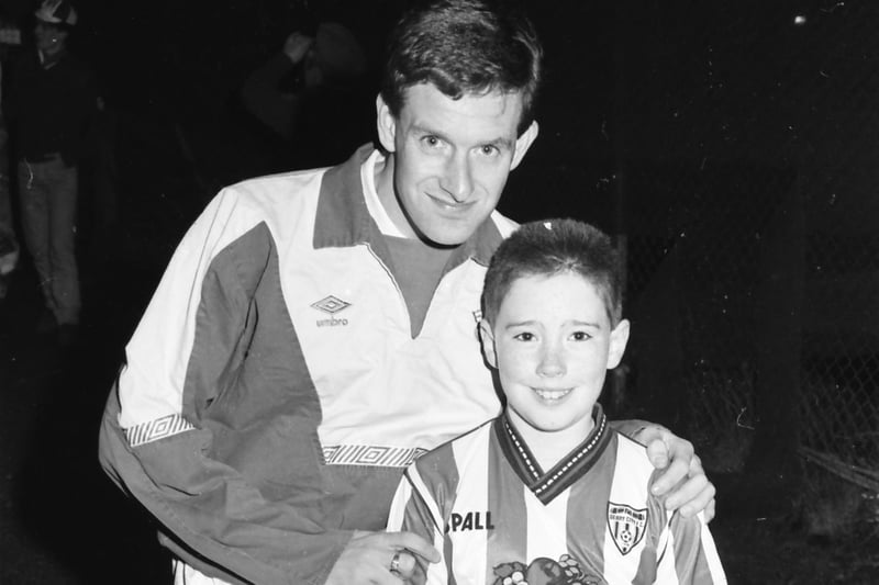 Everton's Kevin Sheedy with the match mascot.