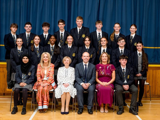 Recipients of School Ethos Awards in Year 12. Also pictured Mr Emmett Mc Ginley (Board of Governors), Dr Marie Ferris (Principal), Ms Catherine Hughes (Senior Teacher)&Mrs Léan Mc Shane (Senior Teacher). Lumen Christi College