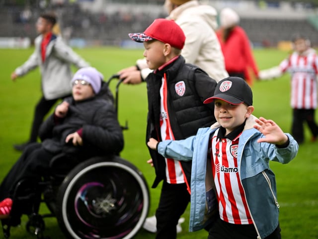 Ardnashee School and College students perform on the pitch. photo by Stephen McCarthy/Sportsfile
