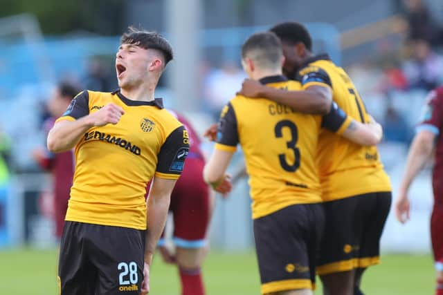 Derry City midfielder Adam O'Reilly celebrates his first goal for the club. Photo by Kevin Moore