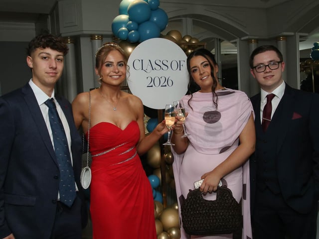Alexis Jacquemin, Chantelle Comdy, Clodagh Toal and Jay Morrow pictured at The Nurses Ball, Class of 2026 held in The Everglades Hotel. (Photo - Deirdre Heaney, nwpresspics)