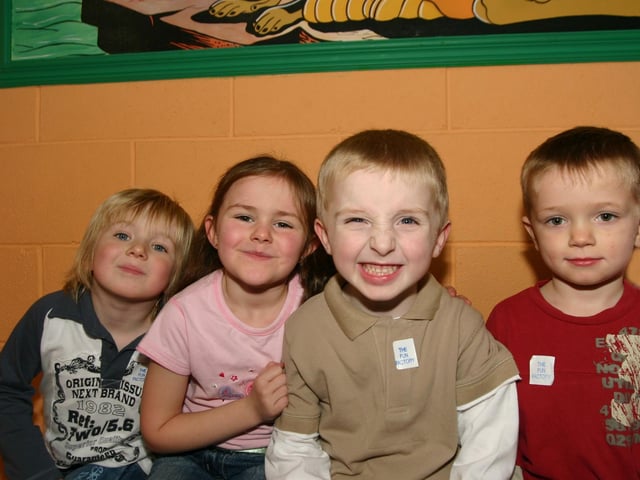 Ronan pictured with a group of friends Left to right Noah, Niamh and Luke  at the Fun Factory. 738 /dd : Parties in December 2005.