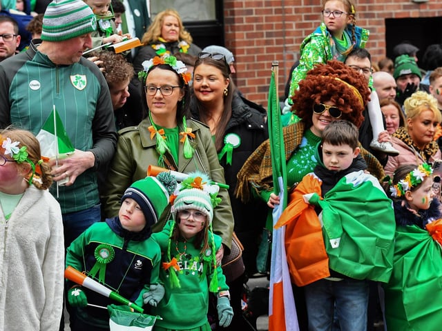 Revellers at the St Patrick’s Day parade, in Derry, on Monday afternoon. Photo: George Sweeney