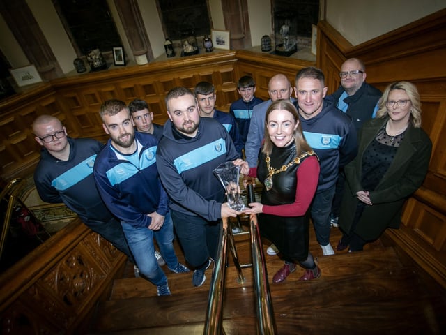 The Mayor of Derry City and Strabane District Council, presenting the Team of the Year award to Newbuildings Cricket Club at Thursday night's DCSDC Sports Awards. (Photos: Jim McCafferty Photography)