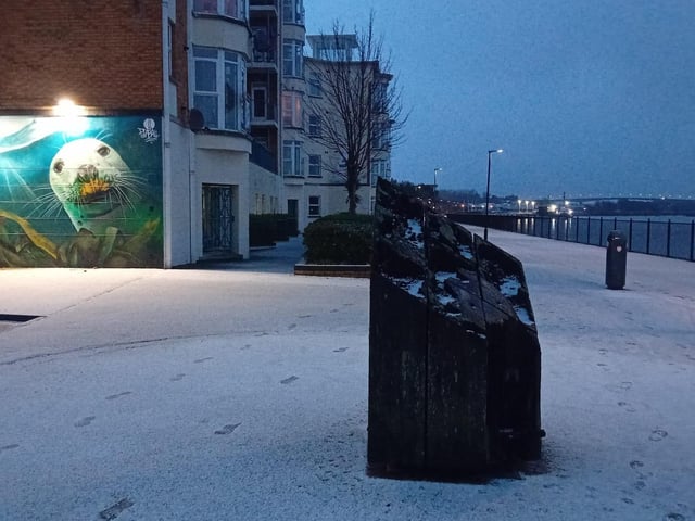A snowy scene at McFarland Quay on Tuesday.