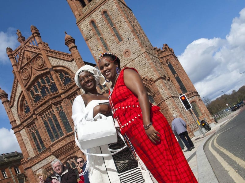 Hope Mushaplo & Doreen Muli, enjoying the lovely weather as theyt helped break the world record for Brides Across The Bridge. (2804-GMI-09)
