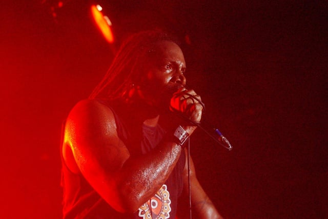 Derrick Green, lead vocalist, performing with Sepultura in Derry in June 2003.