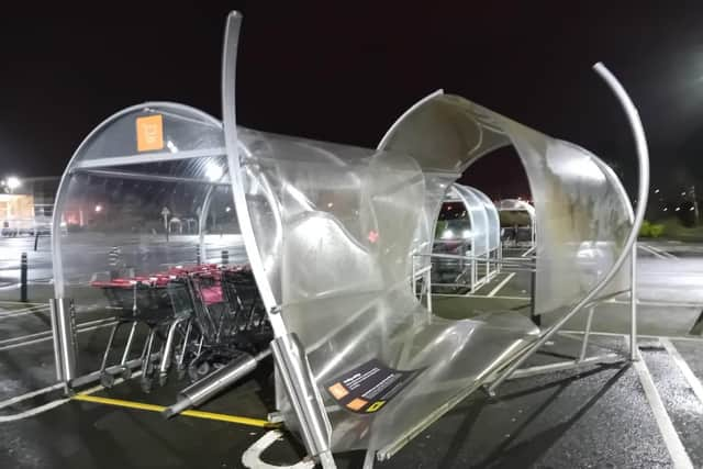 Powerful winds caused destruction during Storm Isha, including at Sainsbury's car park.