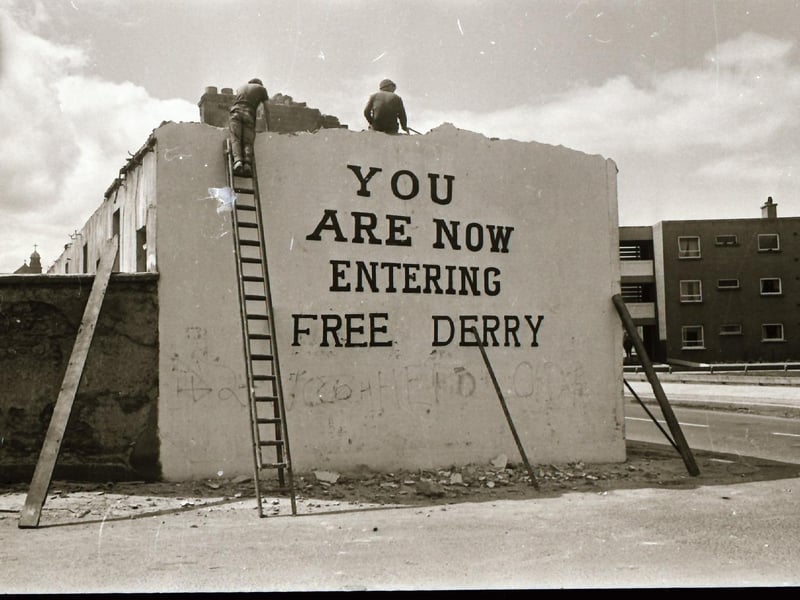 Repair works being carried out at Free Derry Corner.