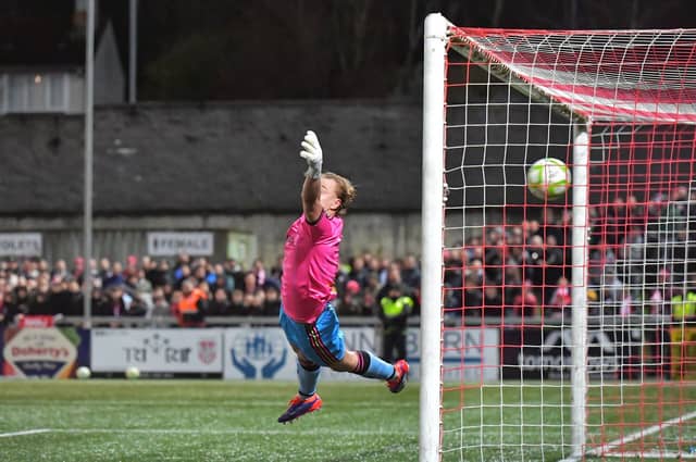 Michael Duffy's free kick beats Bohemians goalkeeper James Talbot. Photograph: George Sweeney