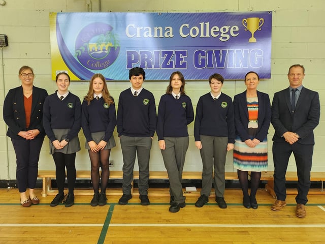 Students who Achieved Multiple Distinctions at Junior Cycle 2023 with Clare Bradley - Board of Management, Sinead Anderson - Deputy Principal and Kevin Cooley, Principal.