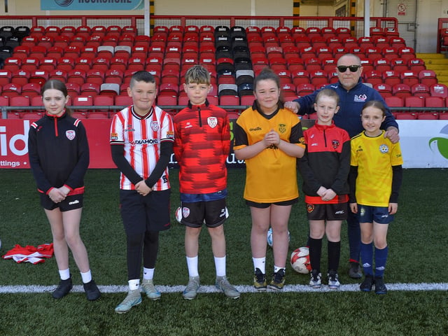 Some of the childen who participated in the Ryan McBride Foundation's Soccer Camp held in the Brandywell Stadium. Photo: George Sweeney