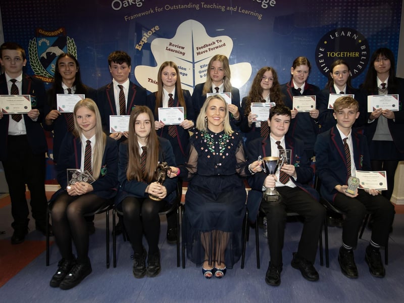 Mrs Kellie-Marie Martin, Vice Principal, Oakgrove Integrated College pictured with Yr 11 prizewinners.