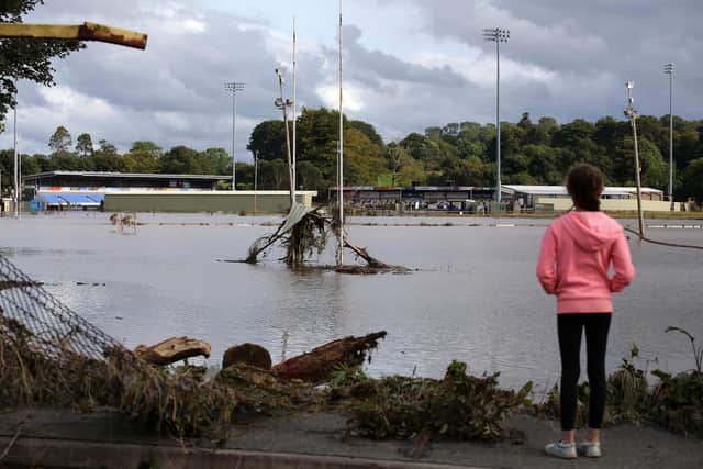 August 2017: General view of the River Faughan at Drumahoe after severe flash flooding that hit homes and businesses and swept away cars back in 2017. Photo by Kelvin Boyes / Press Eye.