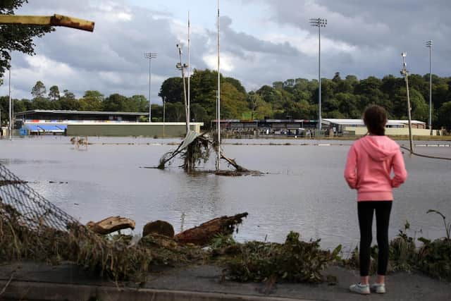 August 2017: General view of the River Faughan at Drumahoe after severe flash flooding that hit homes and businesses and swept away cars back in 2017. Photo by Kelvin Boyes  / Press Eye.