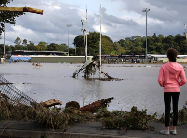 August 2017: General view of the River Faughan at Drumahoe after severe flash flooding that hit homes and businesses and swept away cars back in 2017. Photo by Kelvin Boyes  / Press Eye.